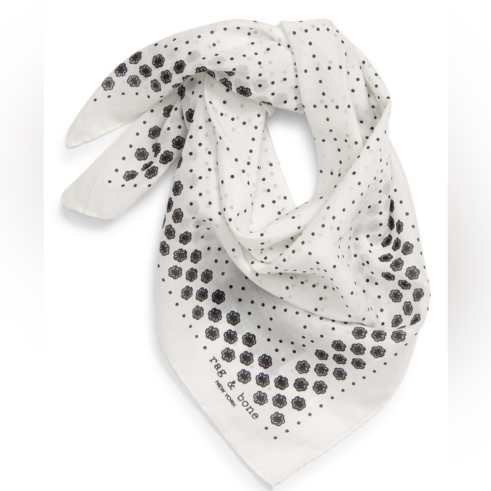 RAG AND BONE SILK BLEND MEDALLION PRINT SCARF WHITE AND BLACK DOT NWOT
